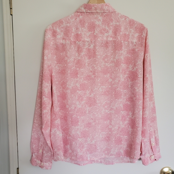 Vintage Polyester Shirt Women's L Pink Floral All Over Print - Picture 7 of 12